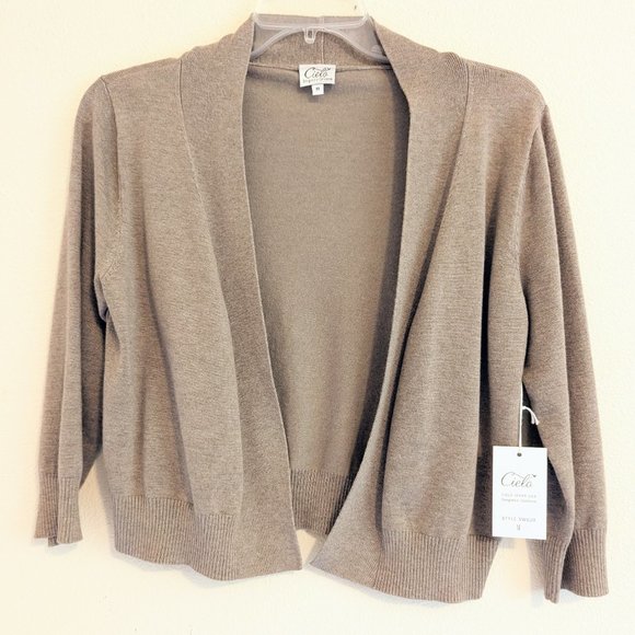 Cielo Women's Soft Solid Open Front 3/4 Sleeve Sweater Cardigan, Camel,  Sz M - Picture 2 of 5
